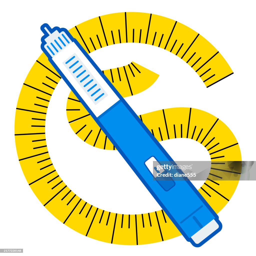 Weight Loss Concept. Semaglutide Injection With Tape Measure On A Transparent bacckground