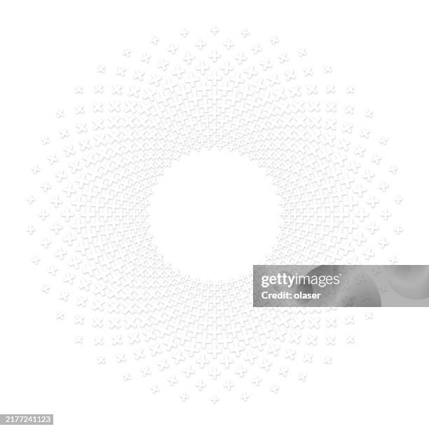 copy space and full frame circular pattern made of fitted plus shapes, radial size gradient - 3d plus stock illustrations