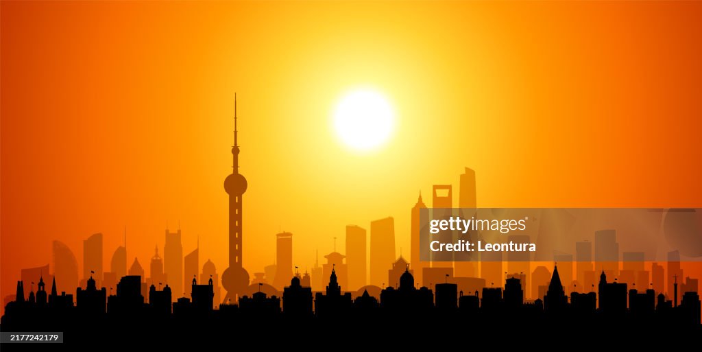 The Bund and Shanghai Skyline Silhouette (All Buildings Are Complete and Moveable)