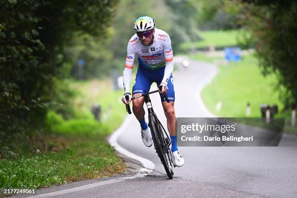 Pierre Latour of France and Team TotalEnergies competes in the breakaway during the 105th Coppa Bernocchi 2024 a 174.34km one day race from Legnano...
