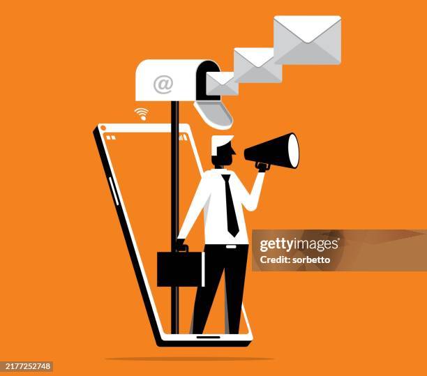 e-mail concept - mobile phone - inside mailbox stock illustrations