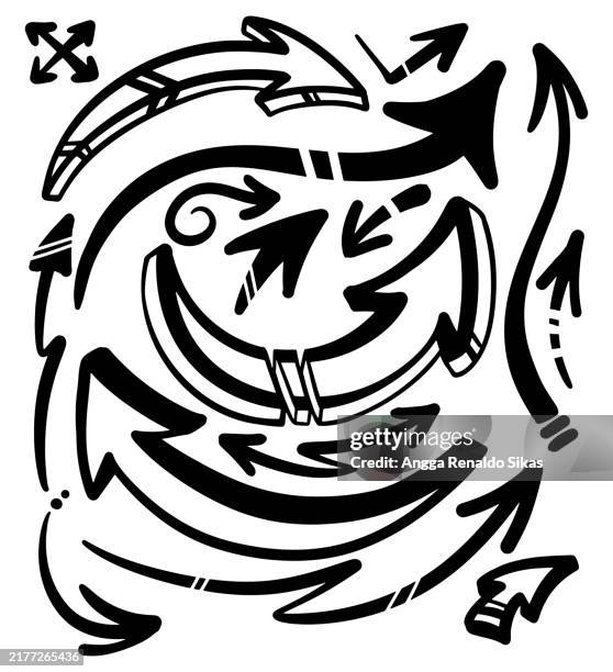 funky graffiti arrows black and white doodle drawing - hip hop stock illustrations
