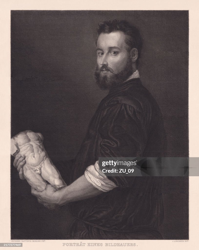 Italian Sculptor Alessandro Vittoria, painted by Moroni, steel engraving, 1891