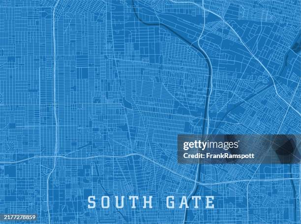 south gate ca city vector road map blue horizontal - huntington park stock illustrations