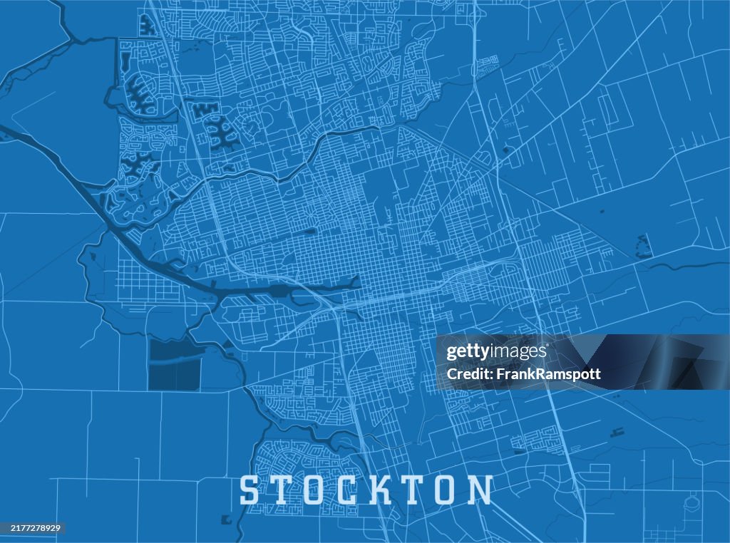Stockton CA City Vector Road Map Blue Horizontal