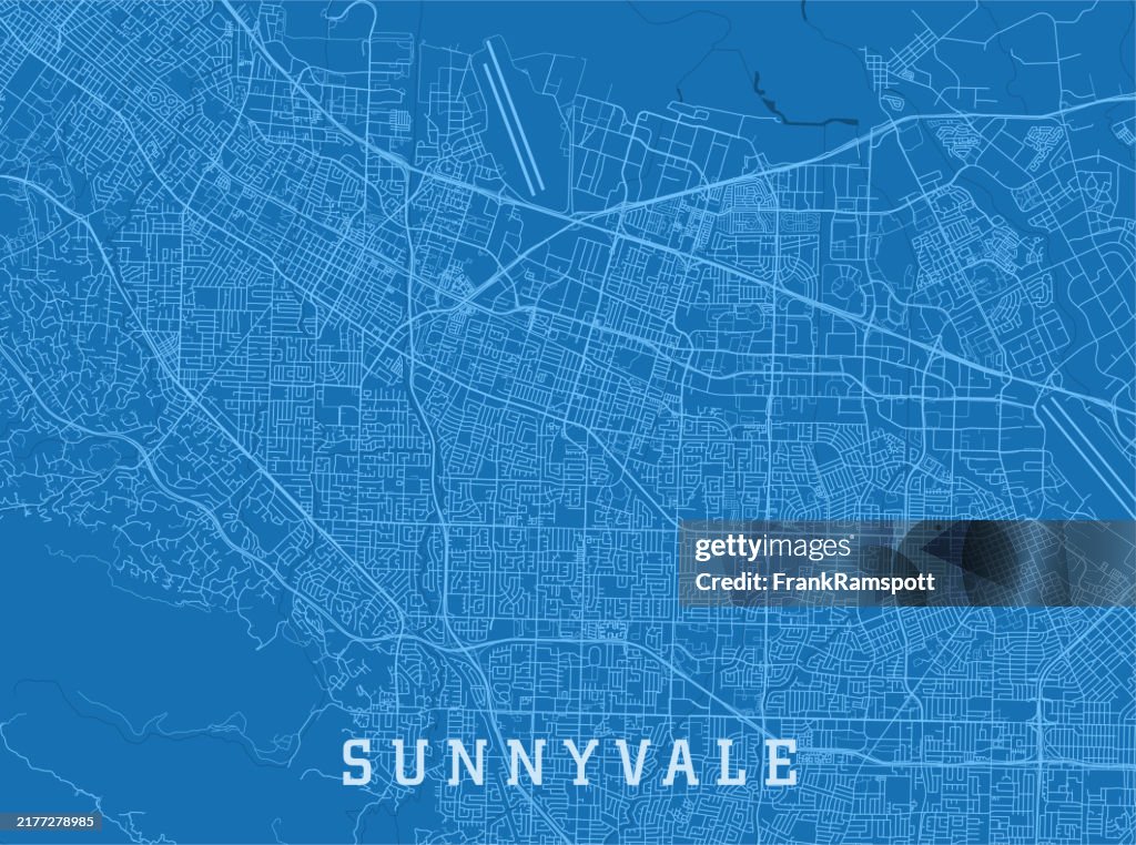 Sunnyvale CA City Vector Road Map Blue Horizontal