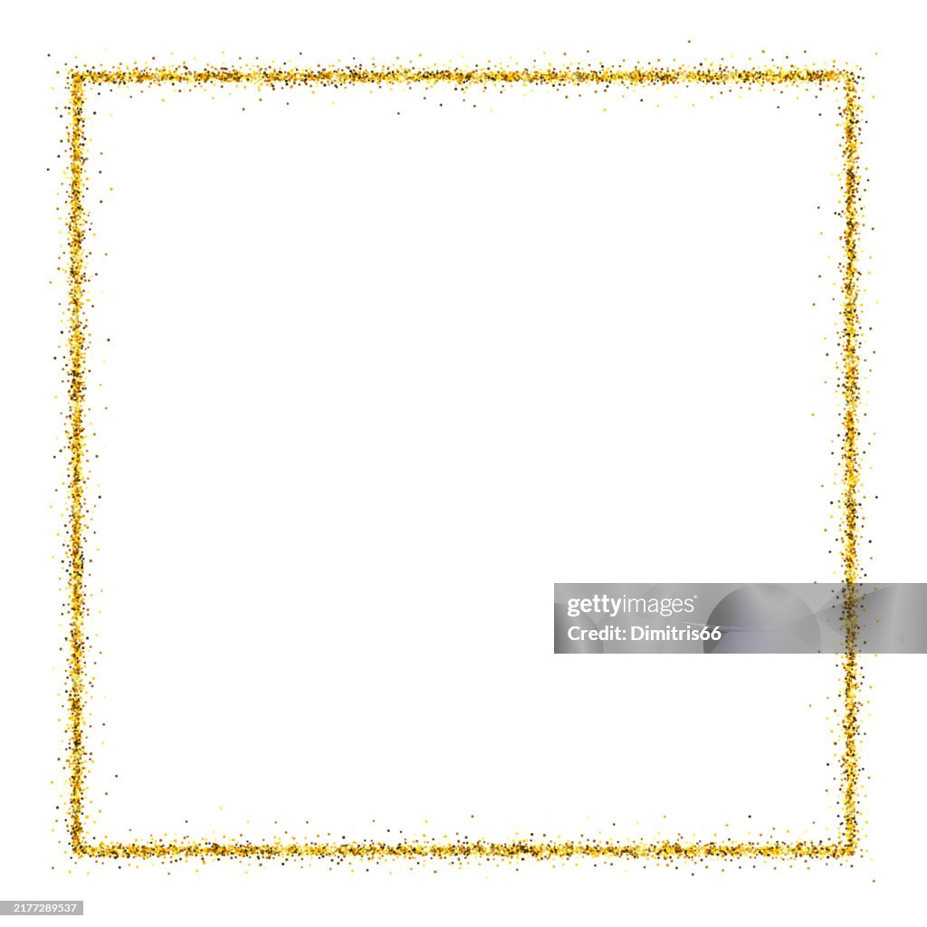 Golden vector glitter square frame. Christmas, party, wedding design element