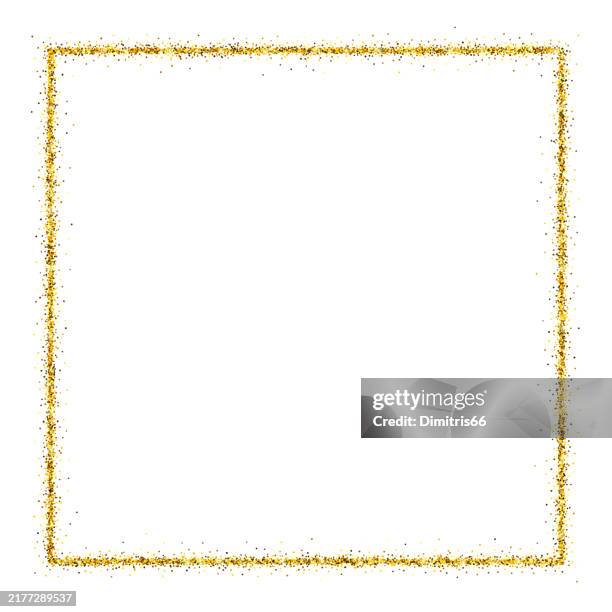 golden vector glitter square frame. christmas, party, wedding design element - gold border stock illustrations