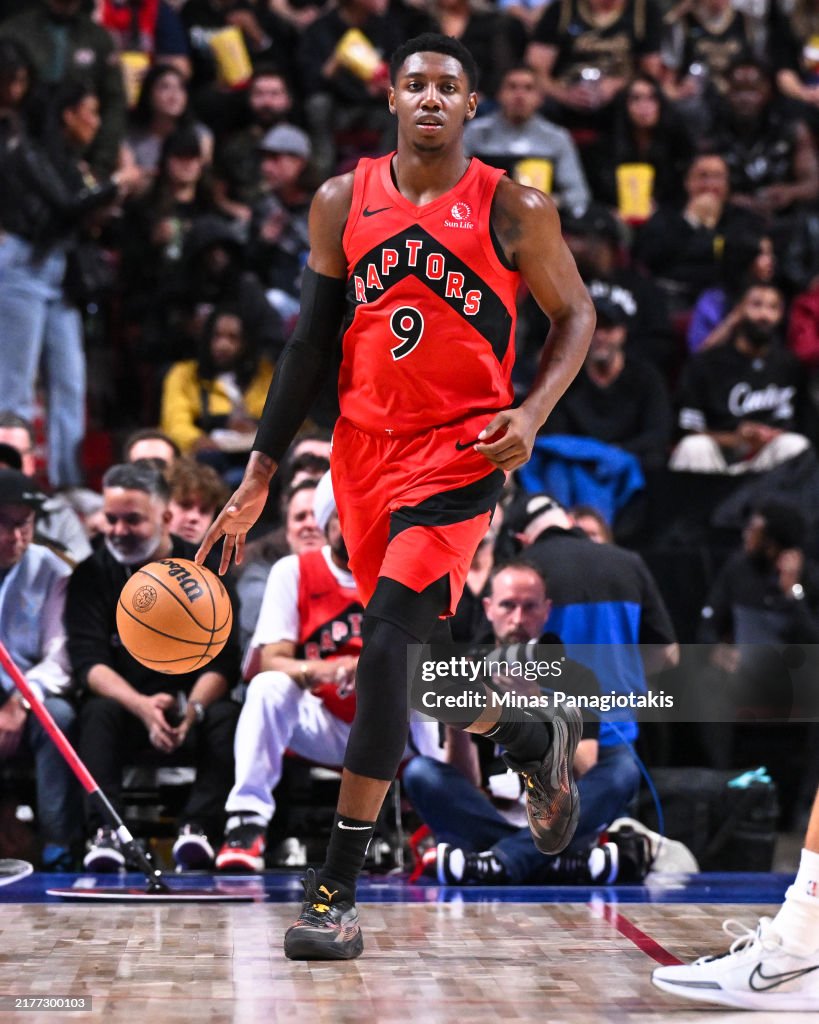 Toronto Raptors Rj Barrett RJ Barrett of the Toronto Raptors dribbles the ball during the first ...
