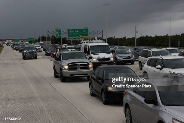 Traffic is heavy as thousands evacuate ahead of Hurricane Milton as it churns in the Gulf of Mexico on October 07 in St. Petersburg, Florida. Milton,...