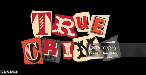 true crime typography web banner design template with ransom style collage text - crime scene stock illustrations