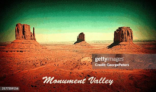 retro style postcard of monument valley - monument-valley-navajo-tribal-park stock illustrations