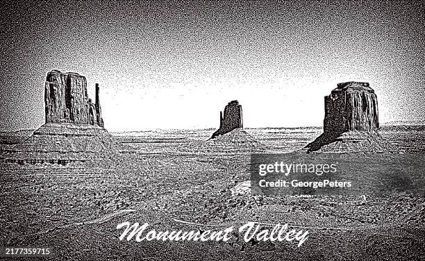 retro style postcard of monument valley - the mittens monument valley stock illustrations