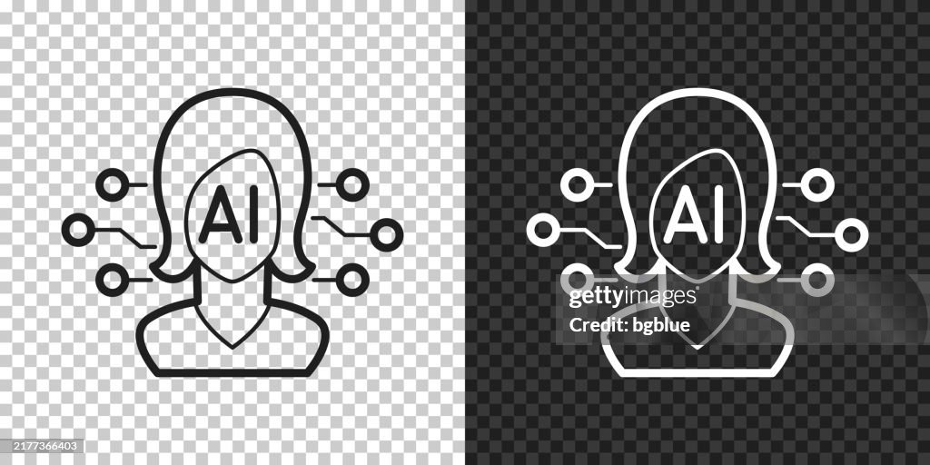 Artificial intelligence AI with female face. Icon for design on blank background