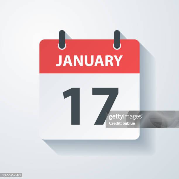january 17 - daily calendar icon with paper cut effect on blank background - number 17 stock illustrations