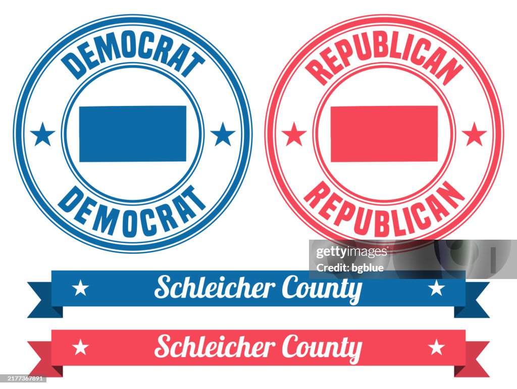 Schleicher County, Texas. Map on rubber stamp with banner