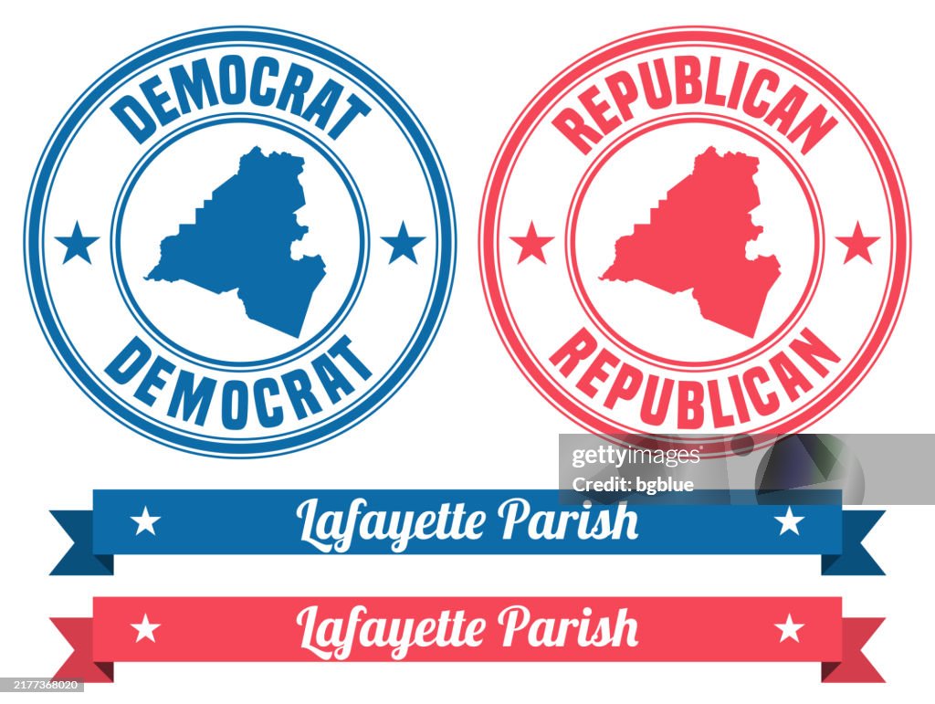 Lafayette Parish, Louisiana. Map on rubber stamp with banner