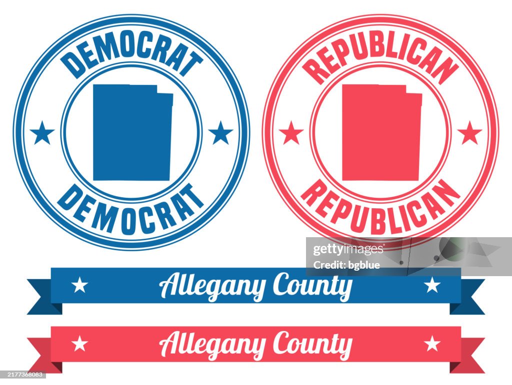 Allegany County, New York. Map on rubber stamp with banner