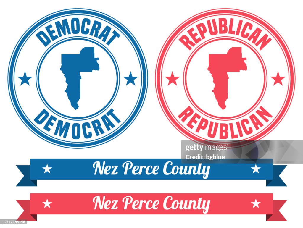 Nez Perce County, Idaho. Map on rubber stamp with banner