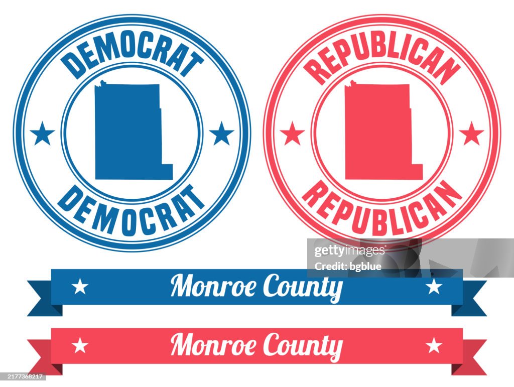 Monroe County, Indiana. Map on rubber stamp with banner