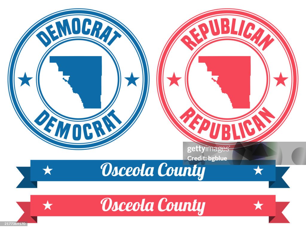 Osceola County, Florida. Map on rubber stamp with banner