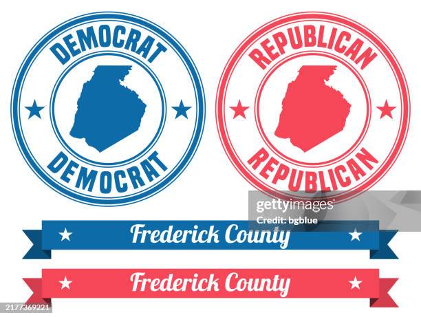 frederick county, maryland. map on rubber stamp with banner - frederick maryland stock illustrations
