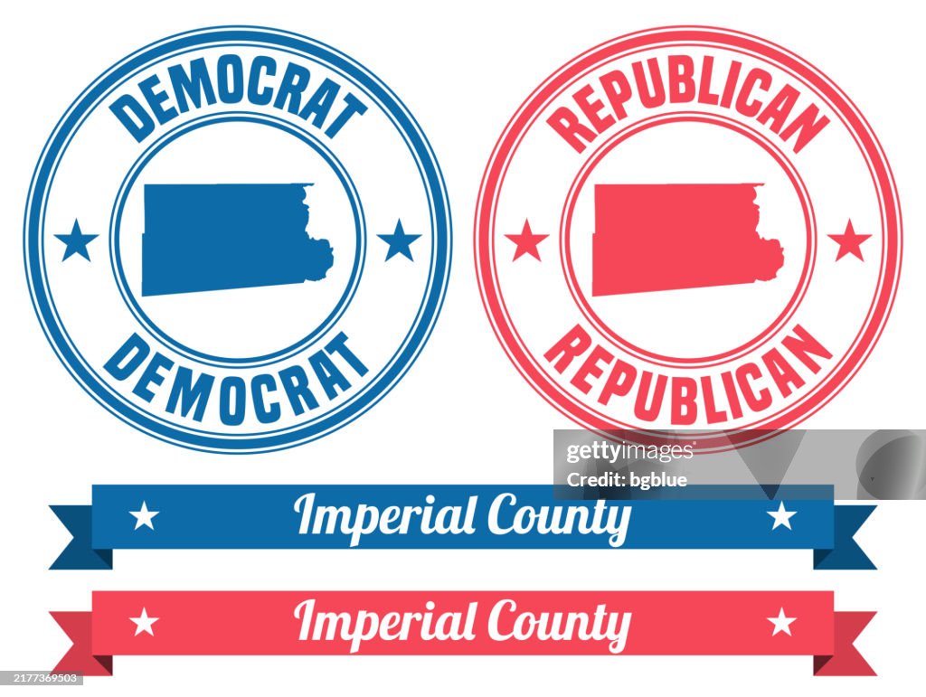 Imperial County, California. Map on rubber stamp with banner