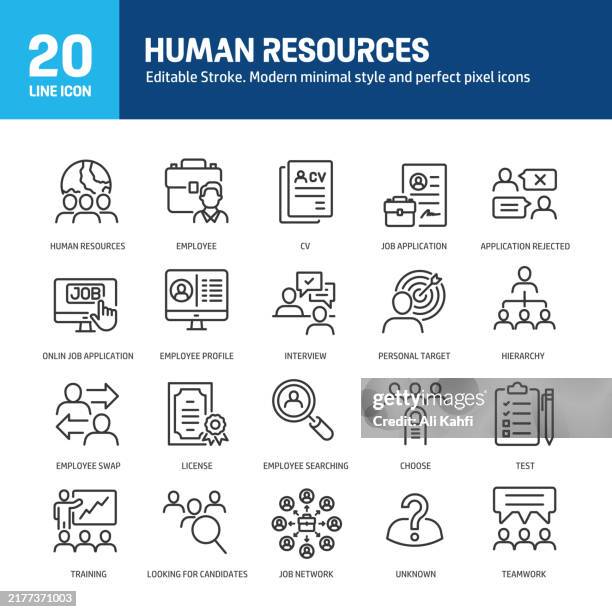human resources line icons. editable stroke. containing job, interview, teamwork, employee line icons collection. vector illustration. for website design, logo, app, template, ui, etc - classified ad stock illustrations