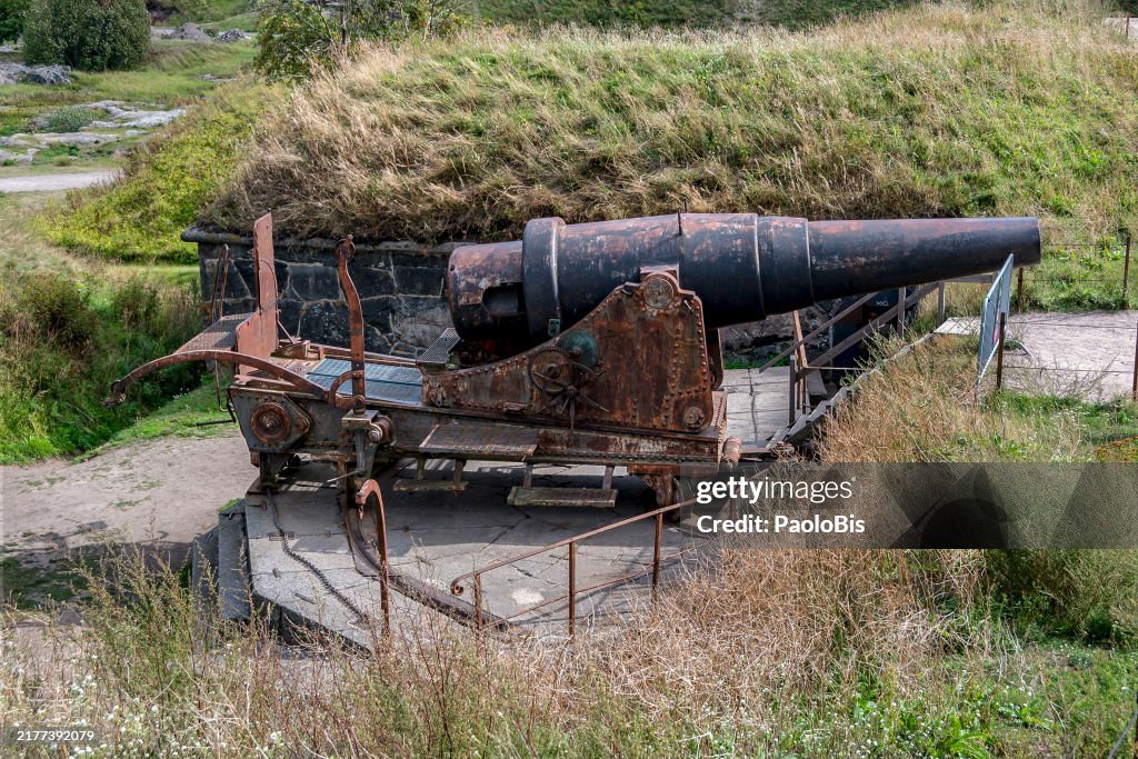 Old defensive cannon in the Suomenlinna Fortress Islands, Helsinki, Finland