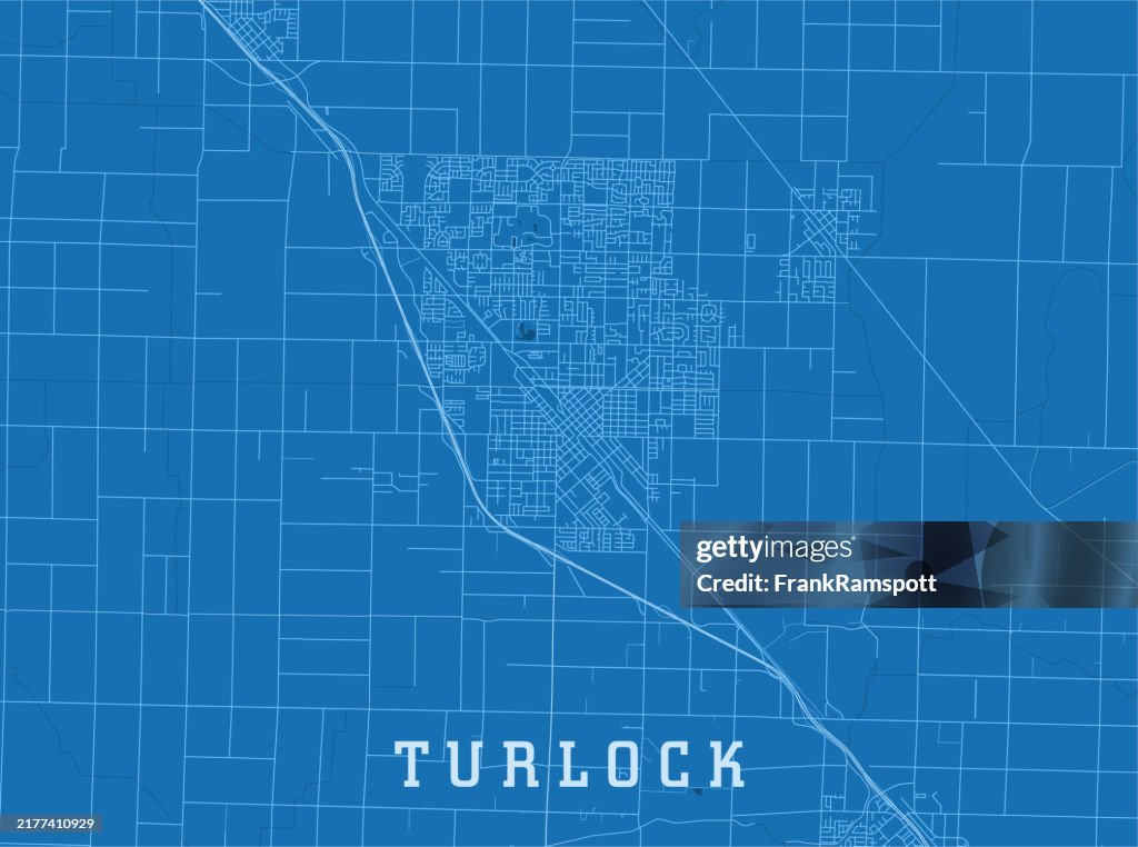 Turlock CA City Vector Road Map Blue Horizontal