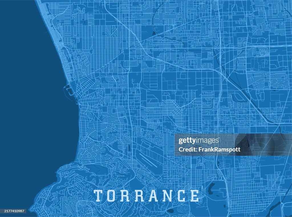 Torrance CA City Vector Road Map Blue Horizontal