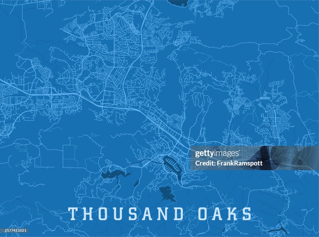 Thousand Oaks CA City Vector Road Map Blue Horizontal
