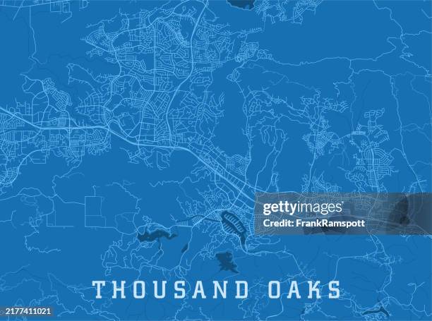 thousand oaks ca city vector road map blue horizontal - thousand oaks california stock illustrations