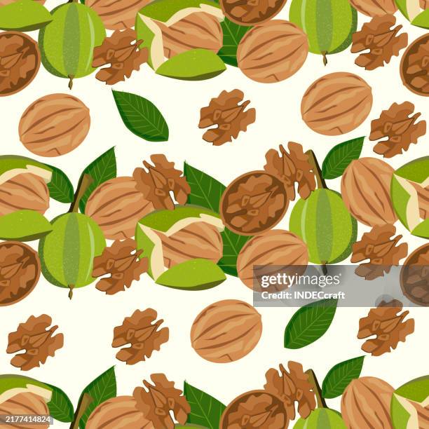 walnut seamless pattern - walnut stock illustrations