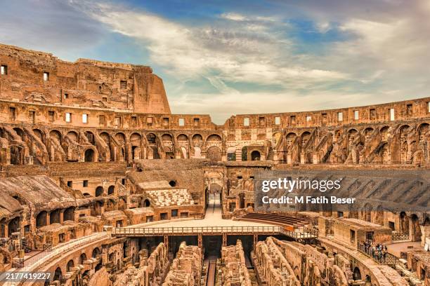 panoramic interior view of the colosseum rome italy - coliseu imagens e fotografias de stock