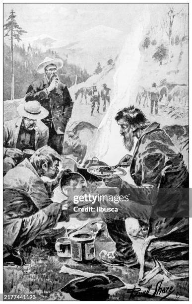 antique image: "trampers on the trail" novel - hiking path stock illustrations