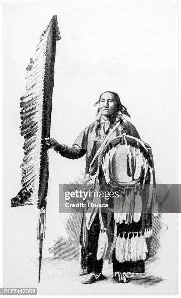 antique image: native north americans, black horse, arapahoe - black horse stock illustrations