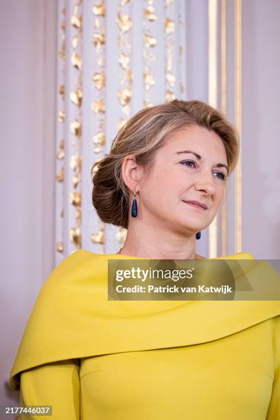 Hereditary Grand Duchess Stephanie of Luxembourg during the inauguration ceremony of Hereditary Grand Duke Guillaume as Lieutenant Representative of...