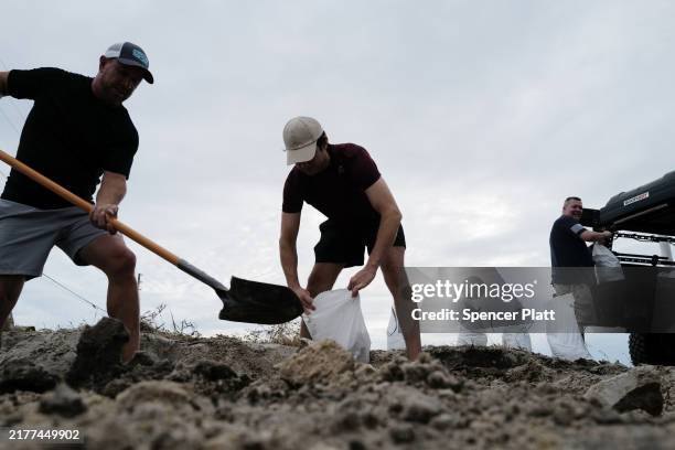 Sandbags are filled as the state prepares for the arrival of Hurricane Milton on October 08, 2024 in St. Petersburg, Florida. Milton, which comes...