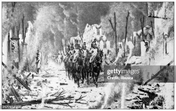 antique image: napoleon at moscow, portrayed by vereshchagin - battle stock illustrations