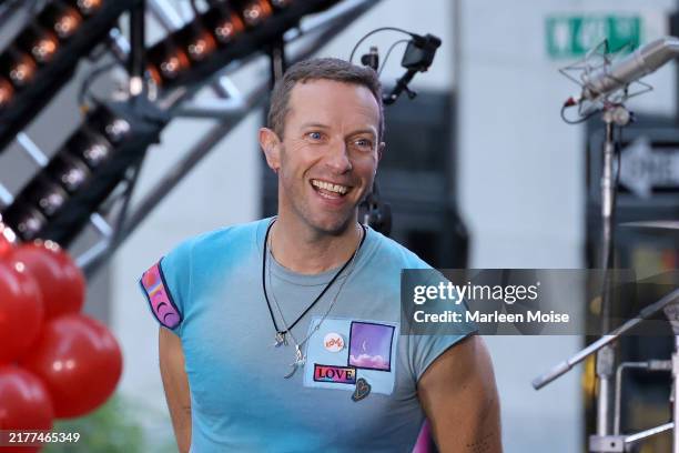 Chris Martin of Coldplay performs on NBC's "Today" at Rockefeller Plaza on October 08, 2024 in New York City.