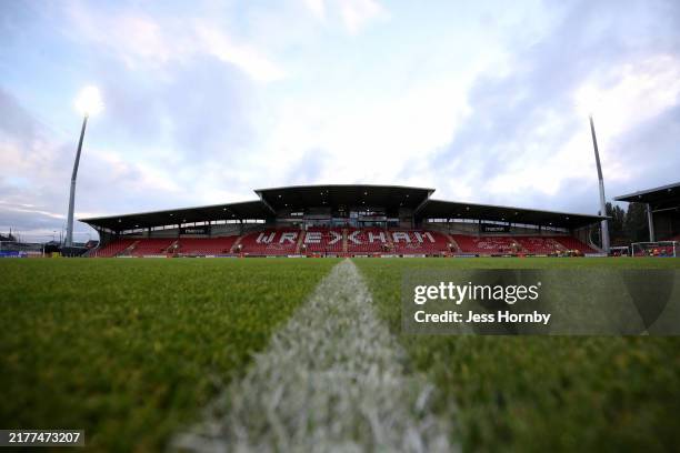General view inside the stadium prior to the Bristol Street Motors Trophy match between Wrexham and Wolverhampton Wanderers U21 at Racecourse Ground...