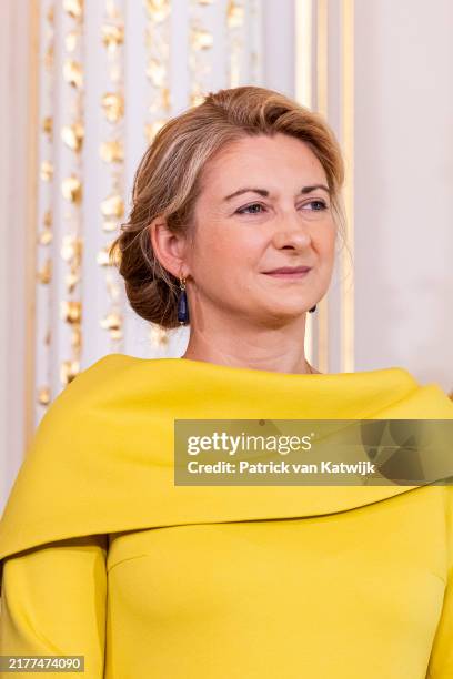 Hereditary Grand Duchess Stephanie of Luxembourg during the inauguration ceremony of Hereditary Grand Duke Guillaume as Lieutenant Representative of...
