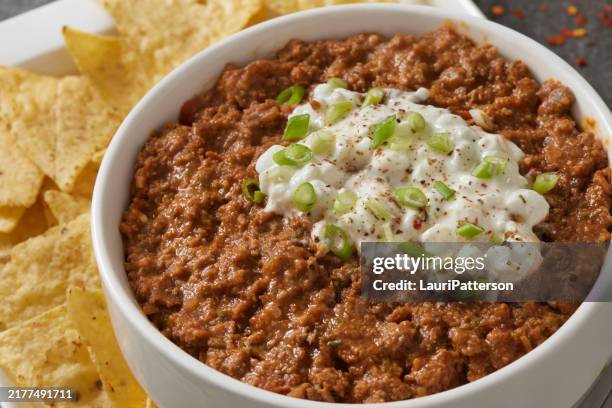 chili with cottage cheese - meat dish stock pictures, royalty-free photos & images