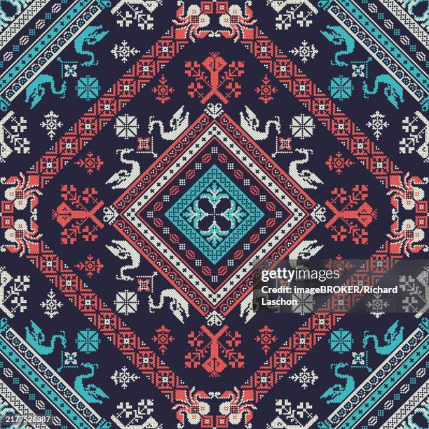 decorative repeating pattern inspired by traditional russian embroidery - cladding stock illustrations