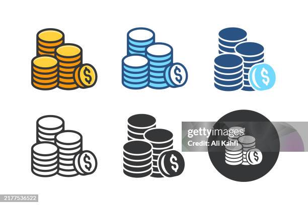 coins icons. line and solid series icon - cell cycle stock illustrations