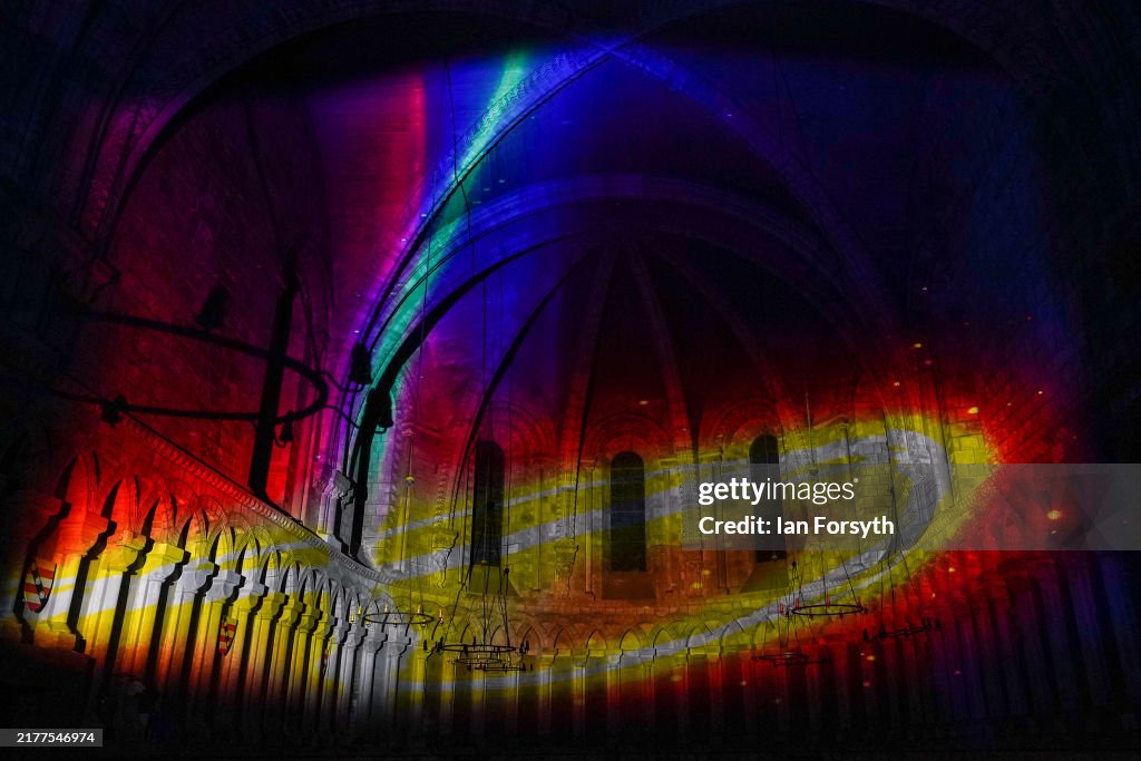 Durham Cathedral Interior Lit By Space Projections