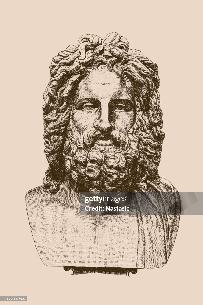 Greek god Zeus, bust on white background