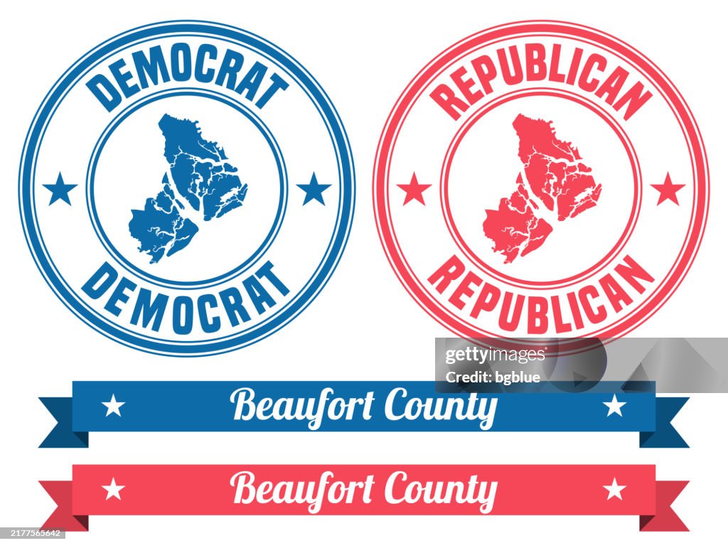 Beaufort County, South Carolina. Map on rubber stamp with banner