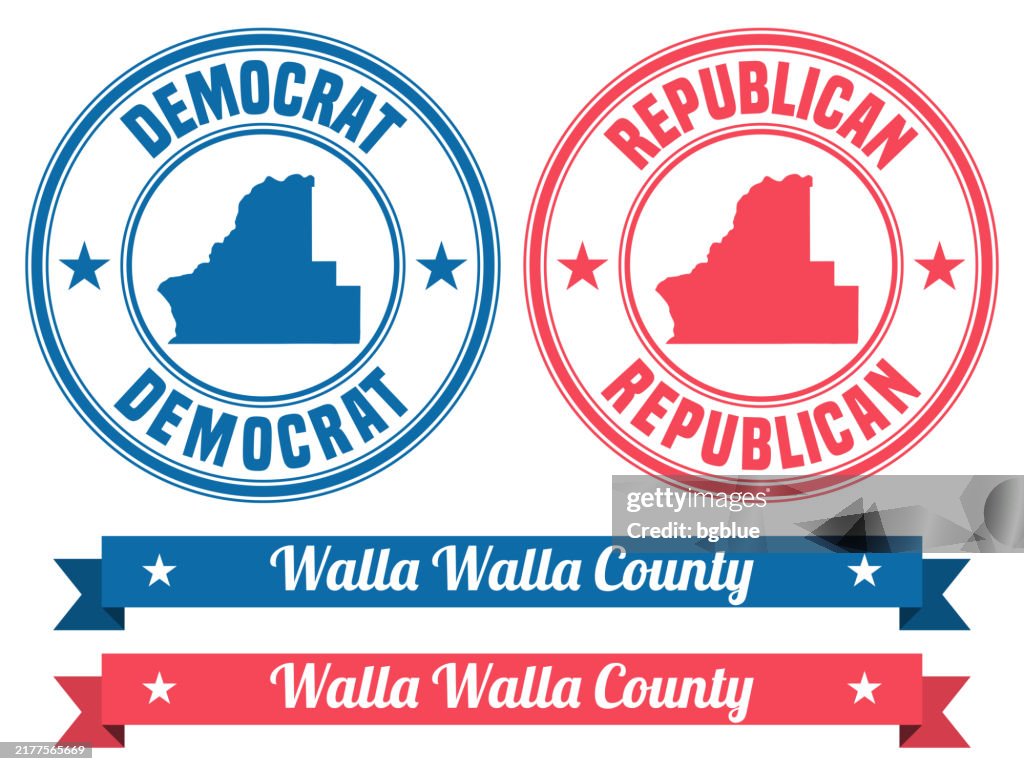 Walla Walla County, Washington. Map on rubber stamp with banner